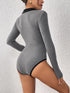Perfee Contrast Trim Johnny Collar Long Sleeve Bodysuit - Fashorio