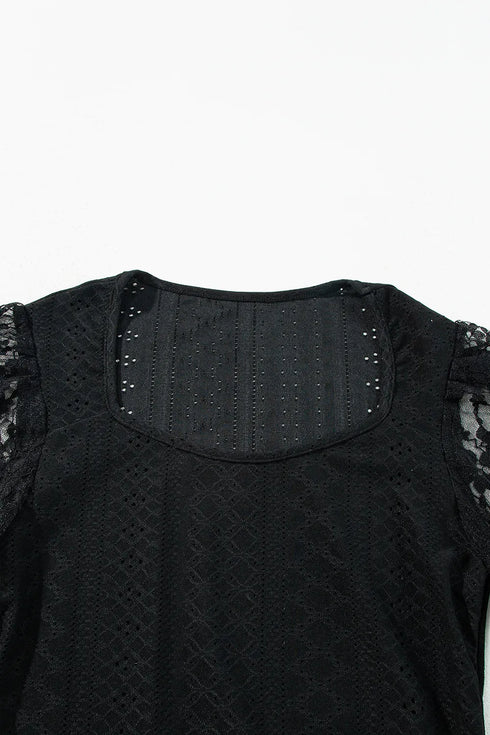 Eyelet Lace Long Sleeve Bodysuit - Fashorio