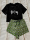 Graphic Tee and Panda Print Shorts Lounge Set Green - Fashorio