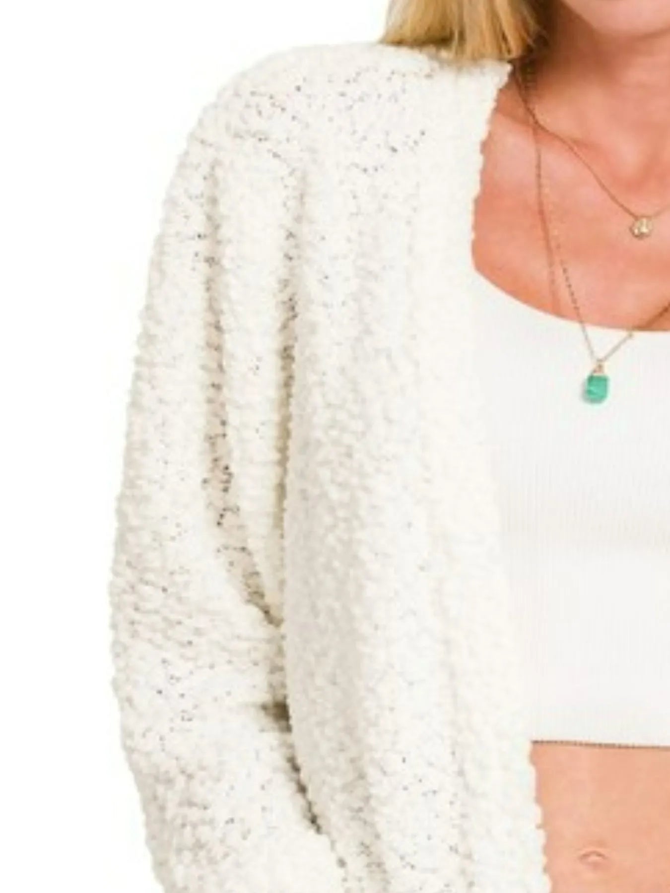 Zenana Long Sleeve Popcorn Sweater Cardigan with Pockets - Fashorio