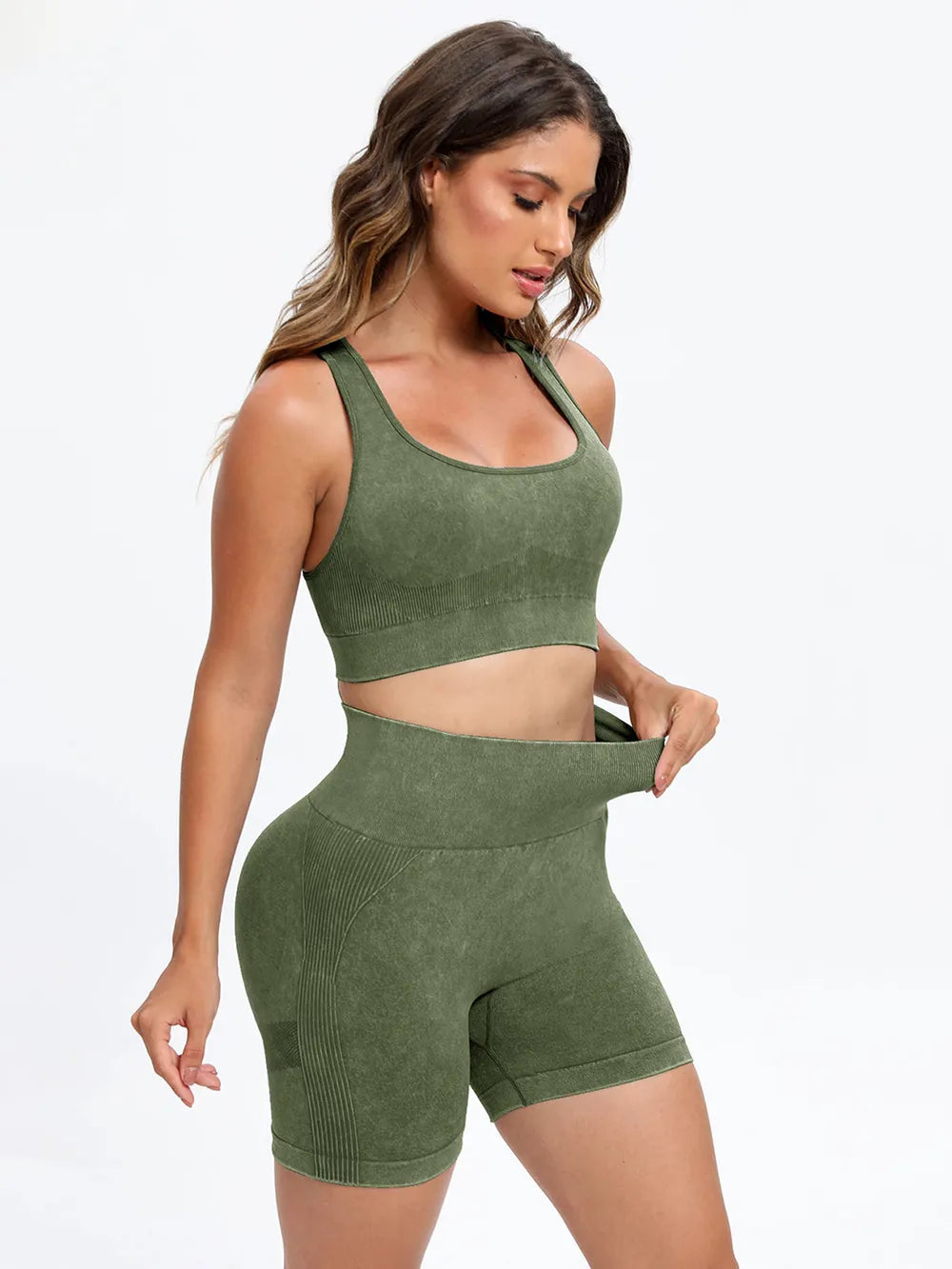 Scoop Neck Wide Strap Top and Shorts Active Set Matcha Green - Fashorio