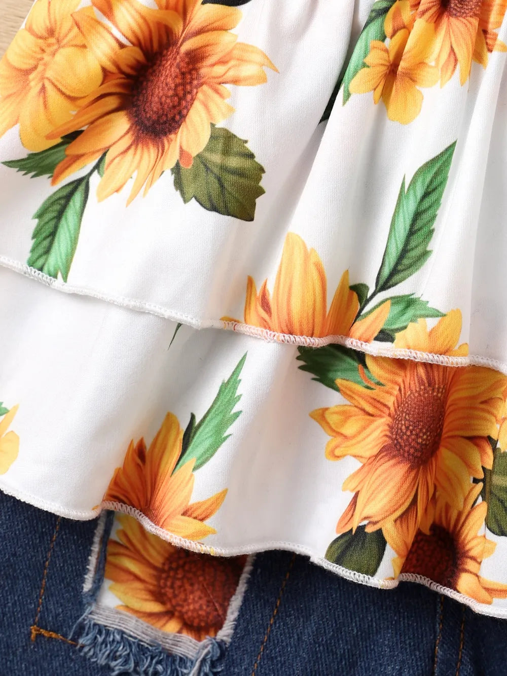 Children's Sunflower Ruffled Short Sleeve Top and Shorts Set - Fashorio