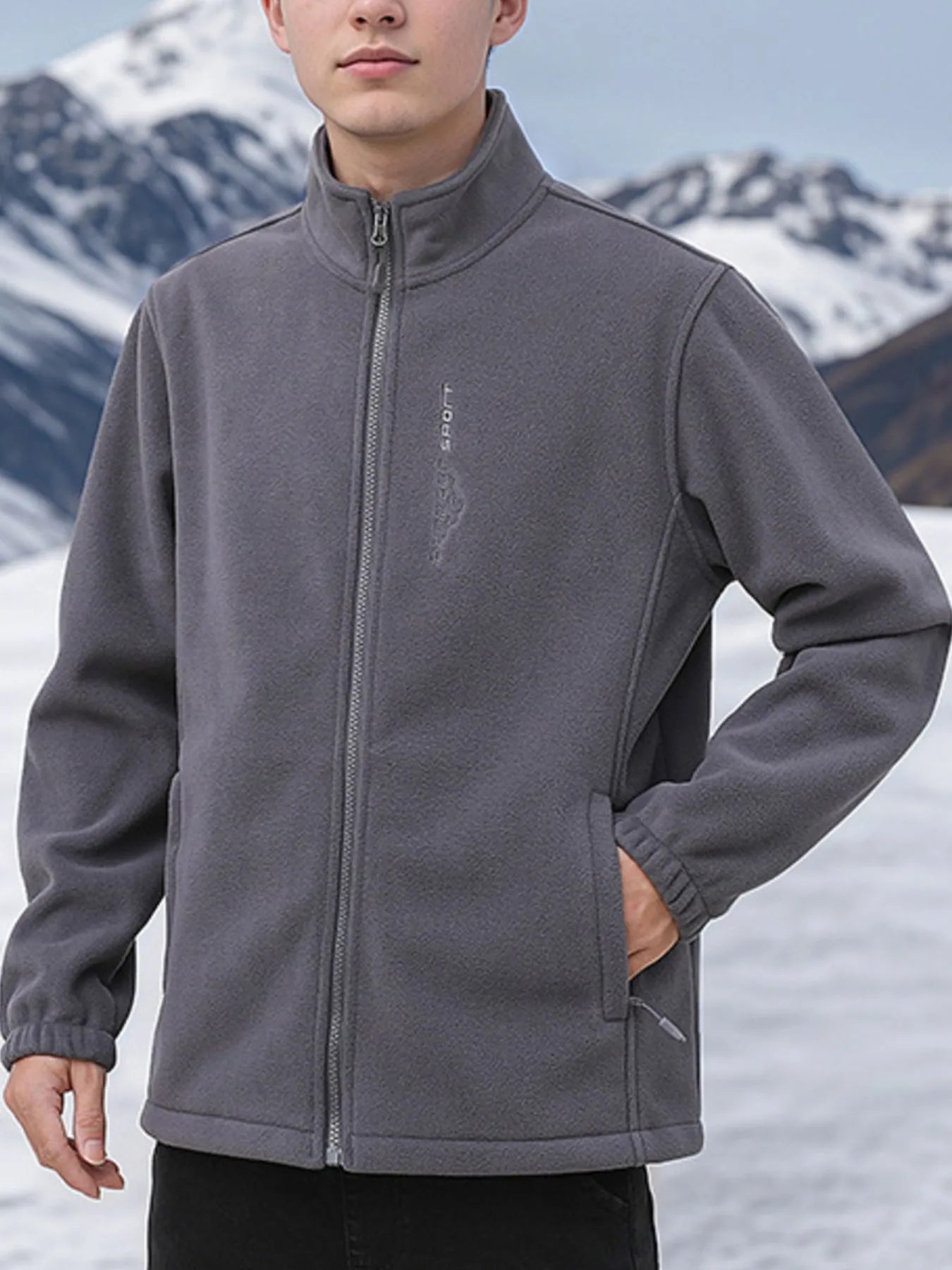 Men's Plus Size Zip Up Thermal Fleece Jacket Gray - Fashorio