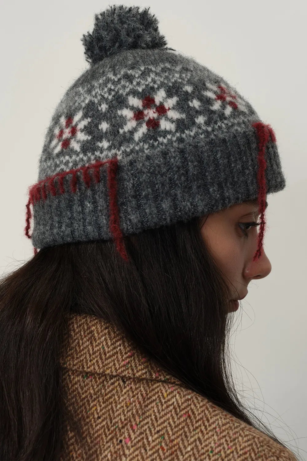 Seam Trim Geometric Knit Hat - Fashorio
