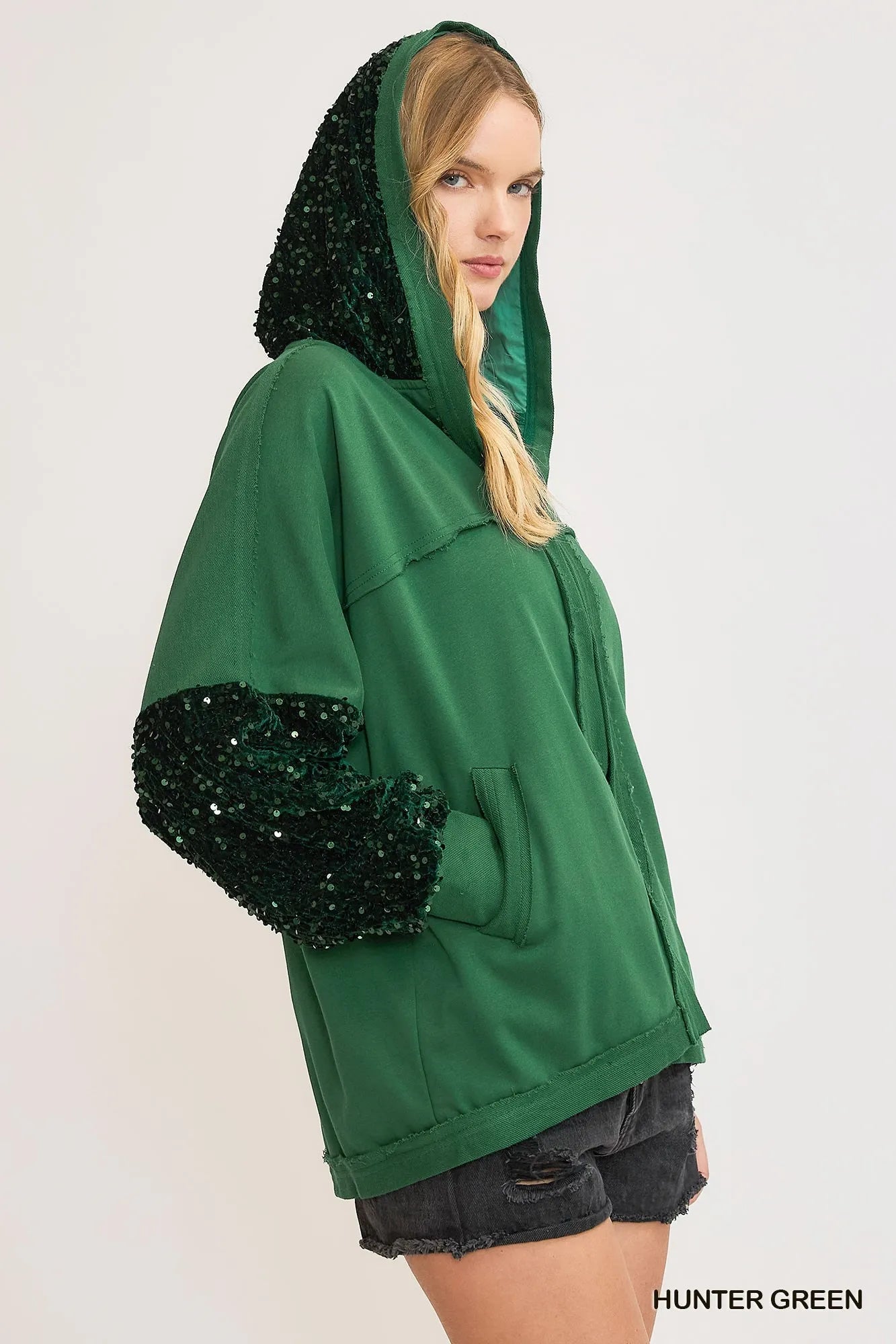 Umgee Sequined French Terry Jacket – Oversized Hoodie Style - Fashorio