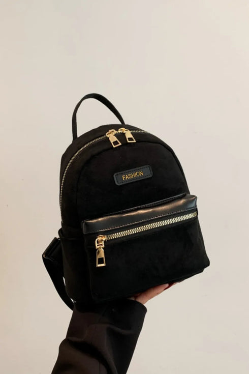 Suede Adjustable Strap Backpack Bag Black One Size - Fashorio