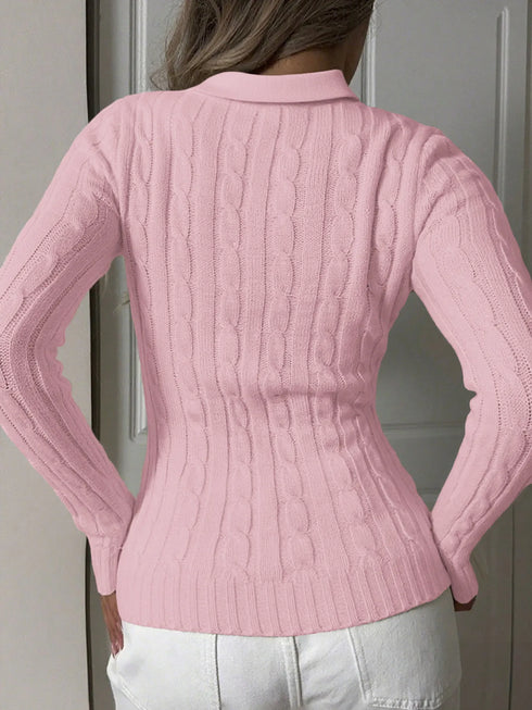 Cable Knit Long Sleeve Sweater - Fashorio