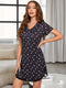 Heart V-Neck Short Sleeve Lace Trim Night Dress Black - Fashorio