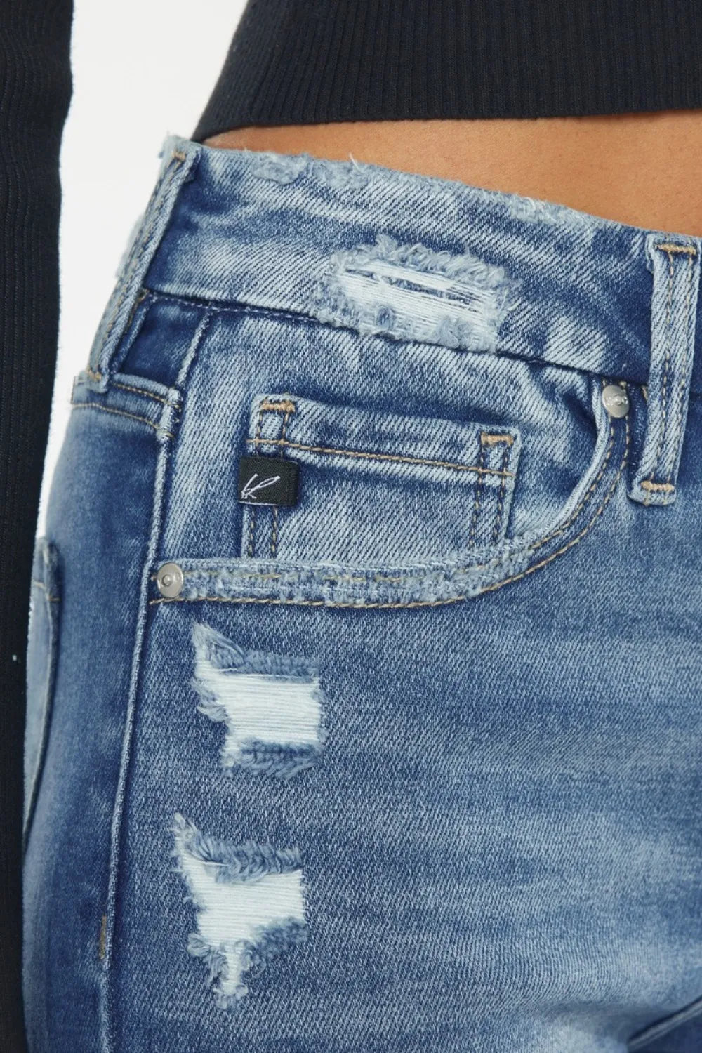 Kancan High Rise Wide Waistband Slim Straight Jeans - Fashorio