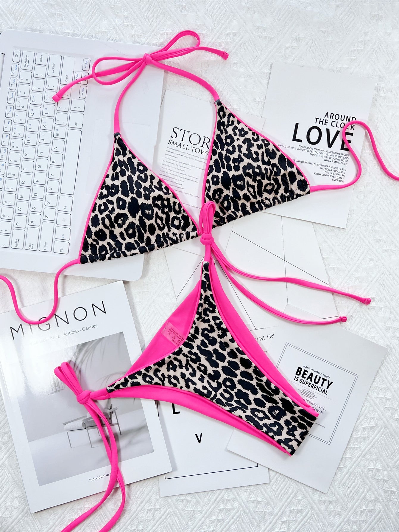 Leopard Print Halter Neck Bikini Set - Removable Padding - Fashorio