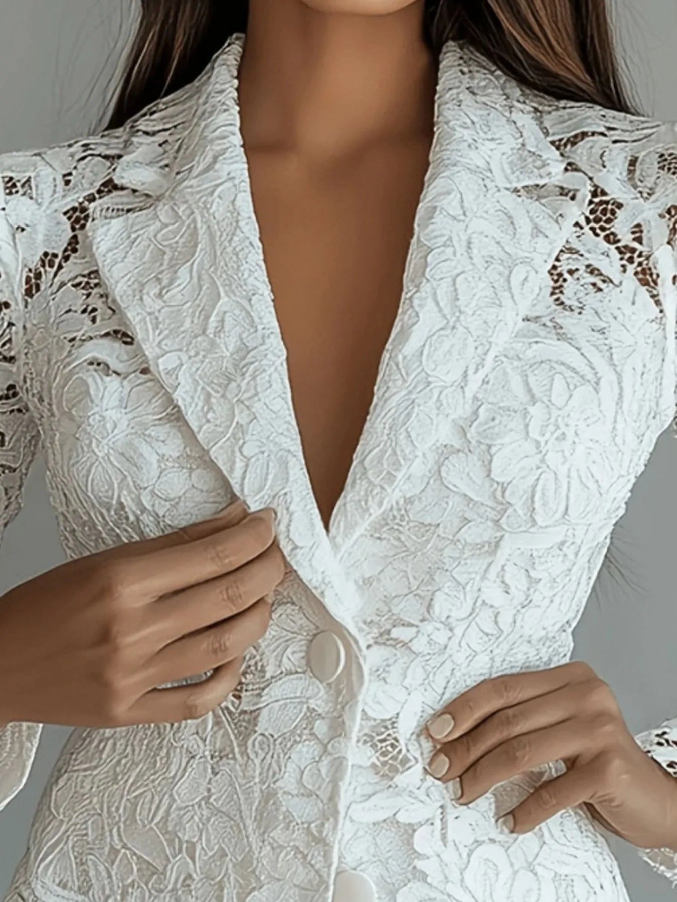 Floral Pattern Lace Single-Breasted Blazer - Fashorio
