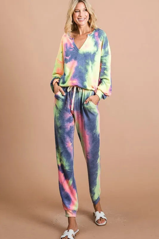 BiBi Tie Dye French Terry Casual Pants - Fashorio