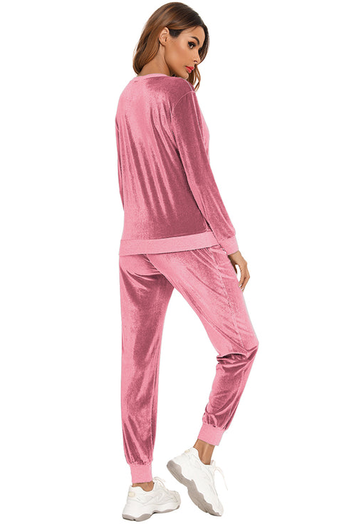 Round Neck Long Sleeve Loungewear Set with Pockets - Fashorio