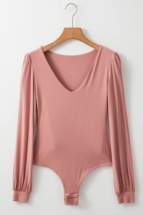 V-Neck Long Sleeve Bodysuit - Fashorio