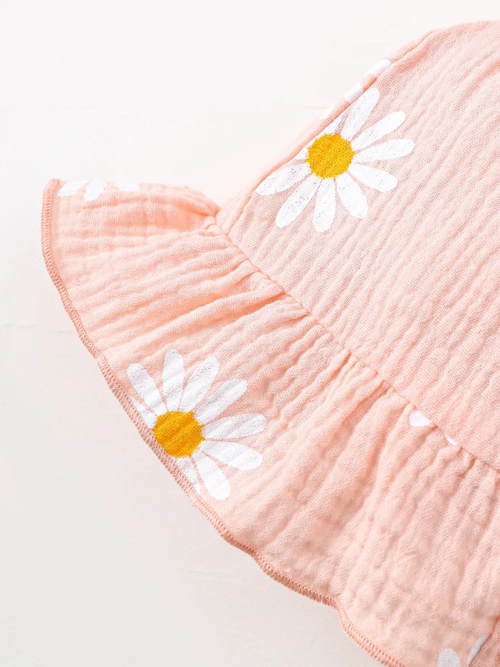 Children's Daisy Textured Wide Strap Romper and Hat Set - Fashorio
