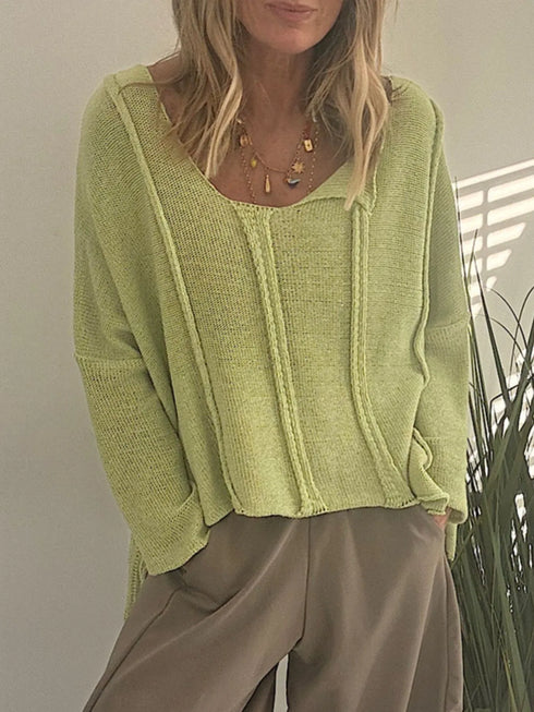 High-Low Drop Shoulder Sweater - Fashorio