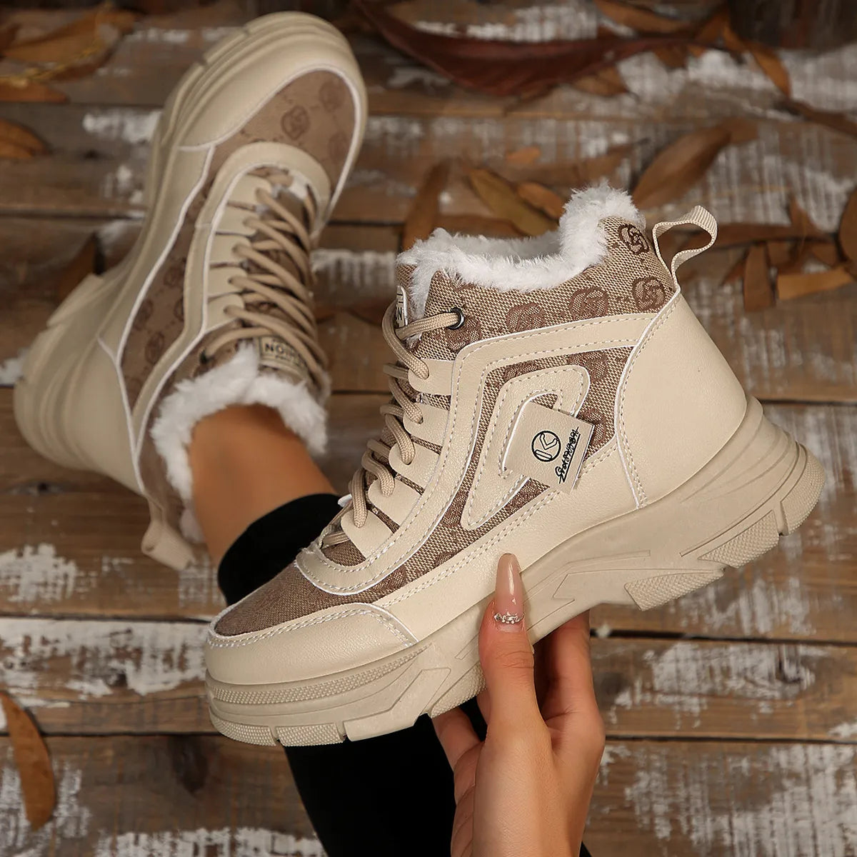 High-Top Platform Chunky Sneaker Boots with Lace-Up - Fashorio