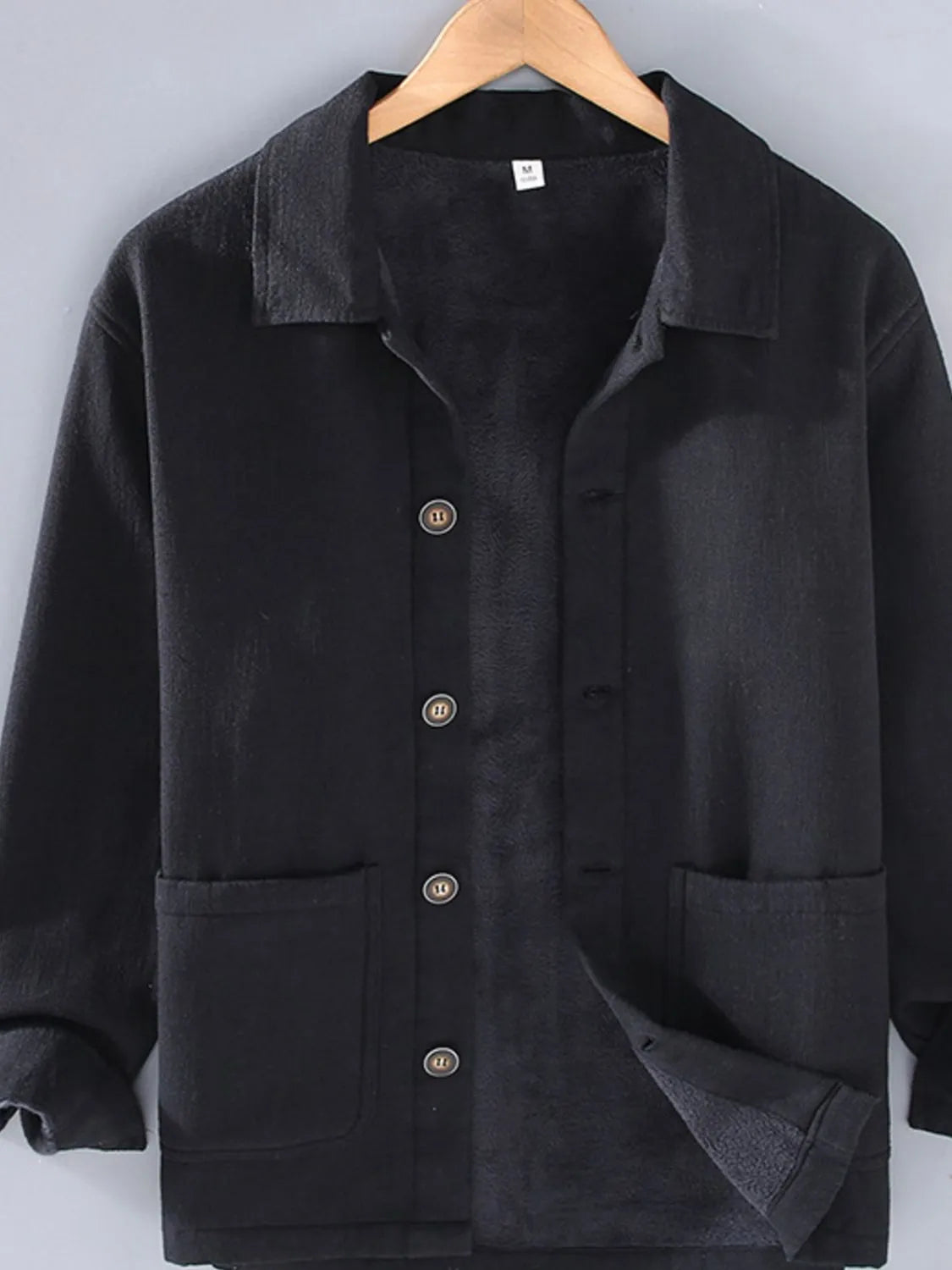 Men's Plus Size Button Up Long Sleeve Shacket Black - Fashorio