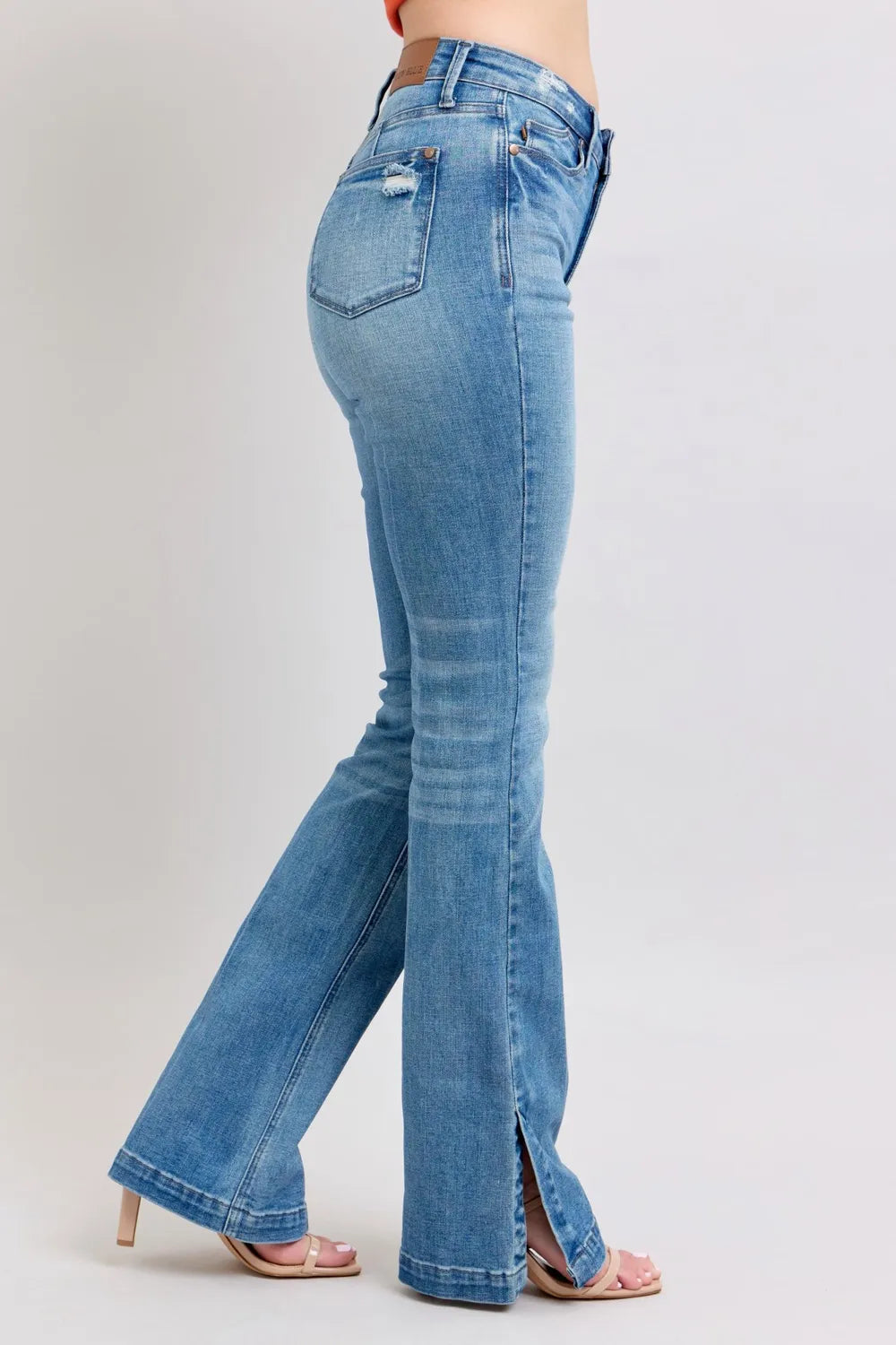 Judy Blue HW Tummy Control Vintage Wash Side Slit Slim Boot Jeans - Fashorio