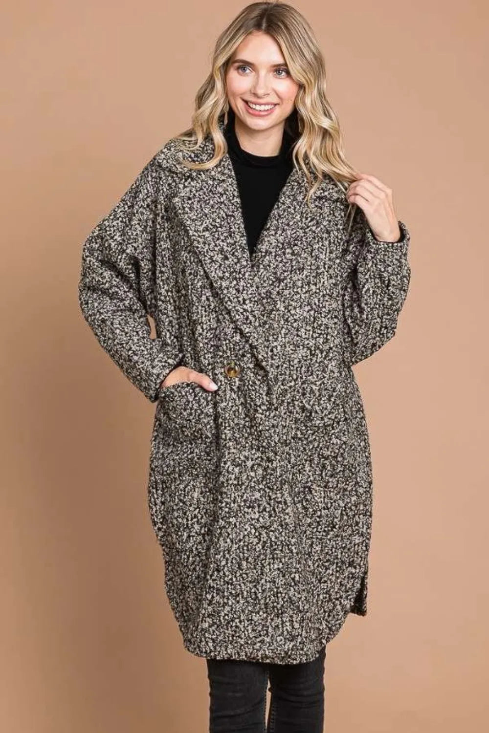 Culture Code Full Size Lapel Collar Double Breast Teddy Coat - Fashorio