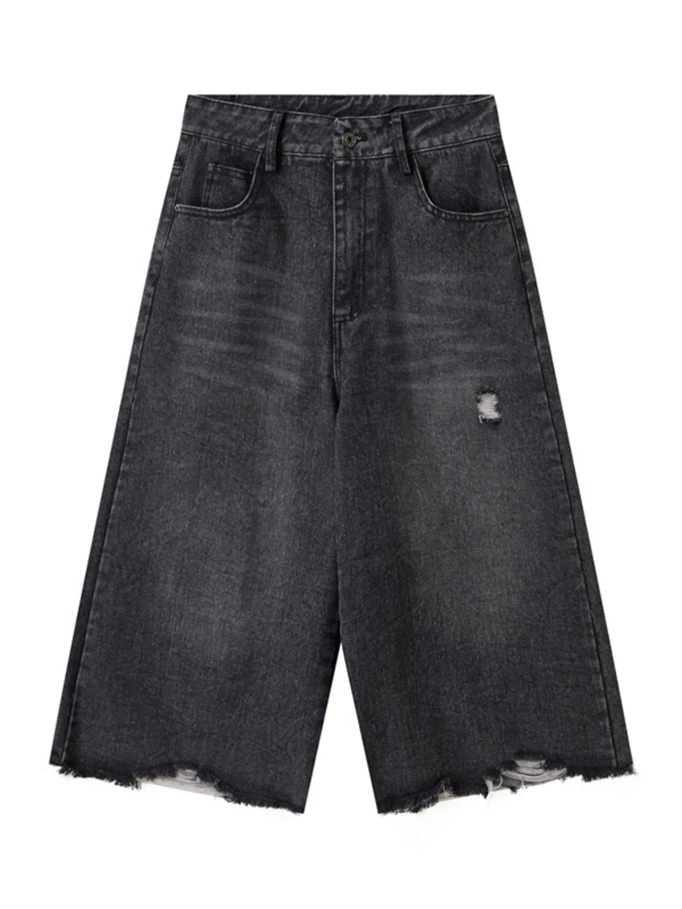 Men's Distressed Wide Leg Denim Shorts Black - Fashorio