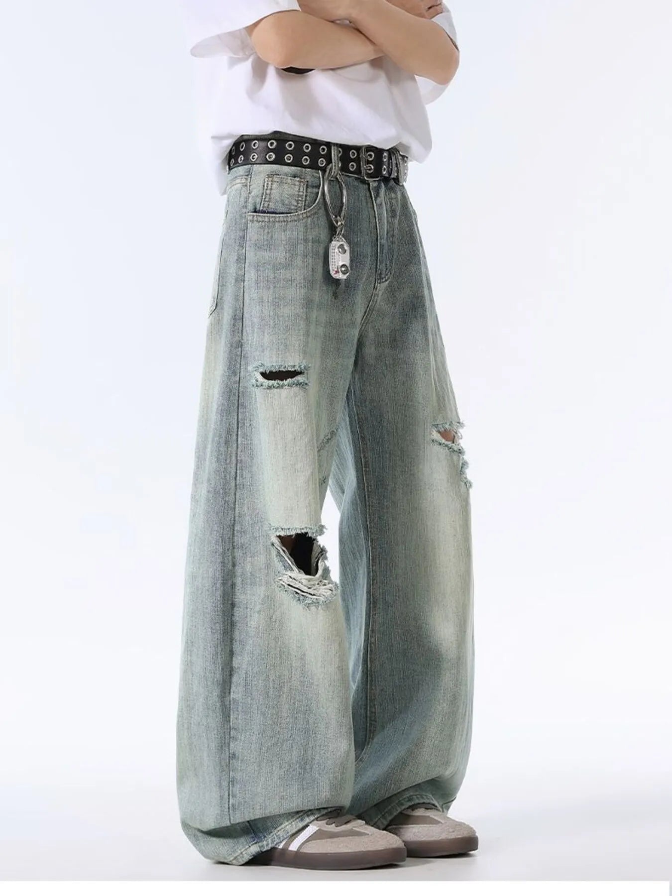 Men's Full Size Distressed Washed Wide Leg Jeans Plus Size - Fashorio
