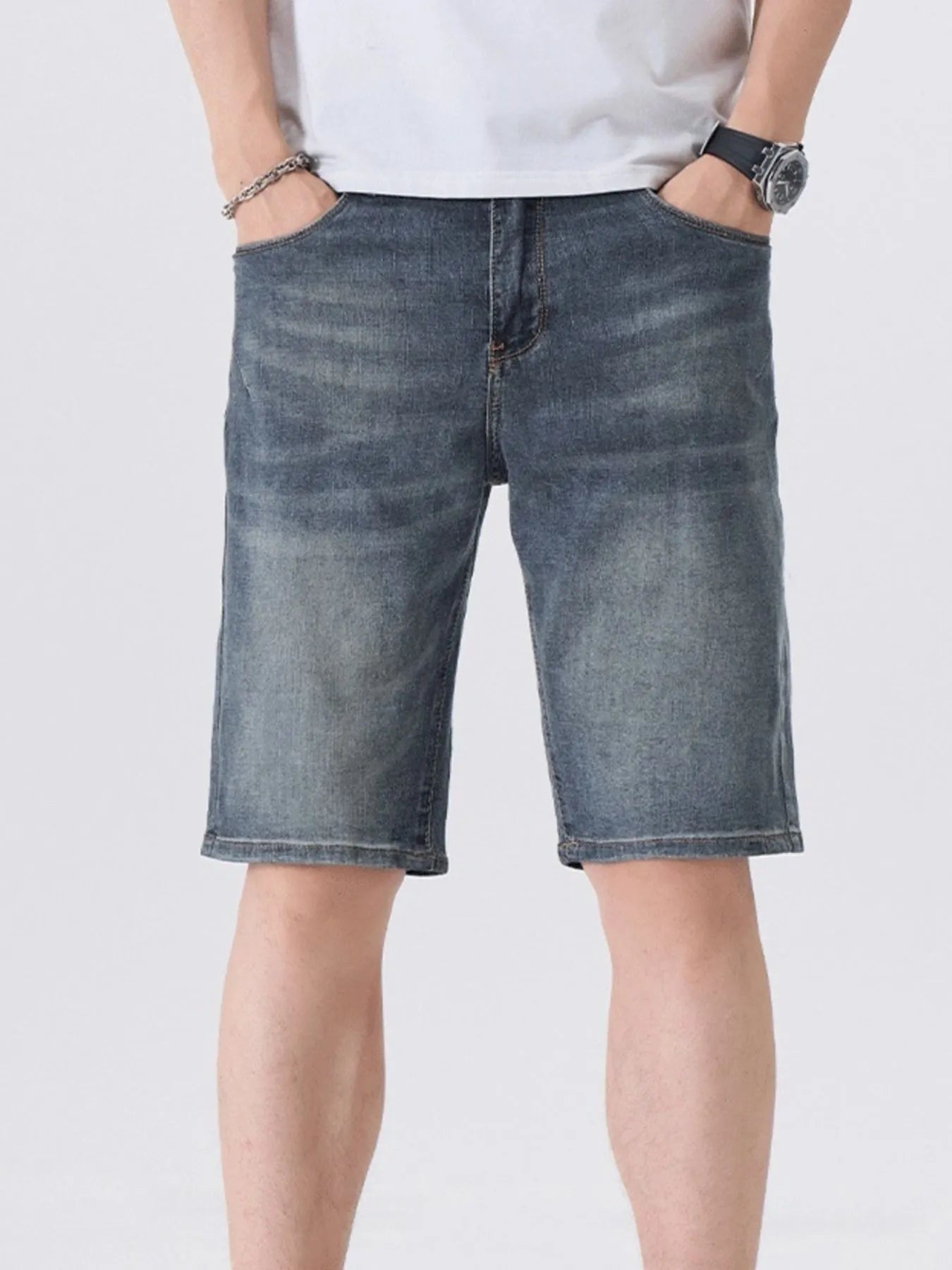 Men's Washed Denim Shorts with Pockets - Fashorio