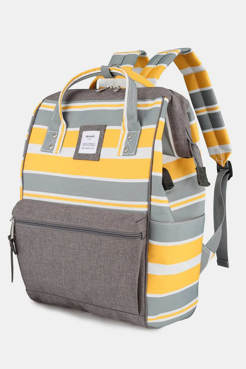 Himawari Striped Waterproof Nylon Backpack Bag with Side Pockets Yellow One Size - Fashorio