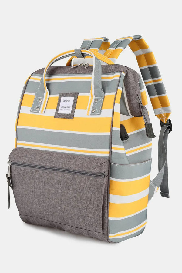 Himawari Striped Waterproof Nylon Backpack Bag with Side Pockets Yellow One Size - Fashorio