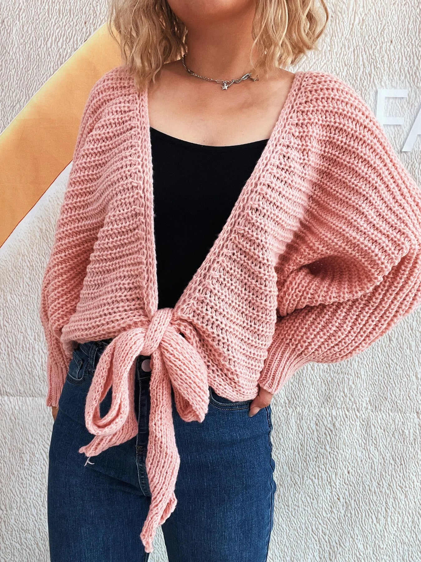 Tie Front Long Sleeve Cardigan - Fashorio