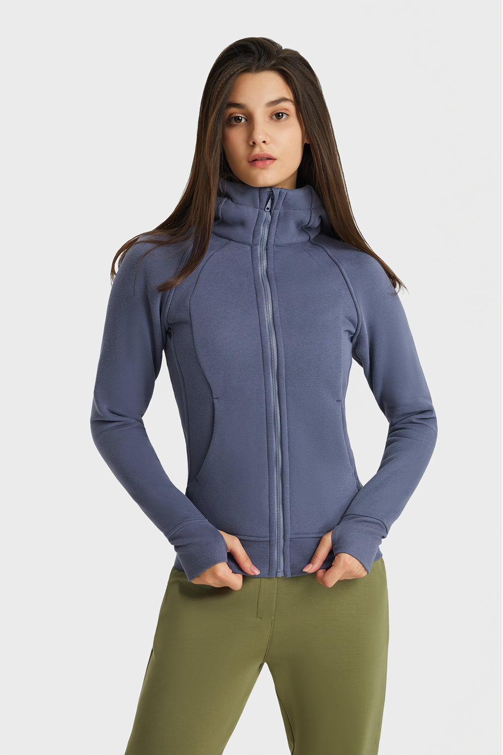 Millennia Zip Up Seam Detail Hooded Sports Jacket Navy - Fashorio