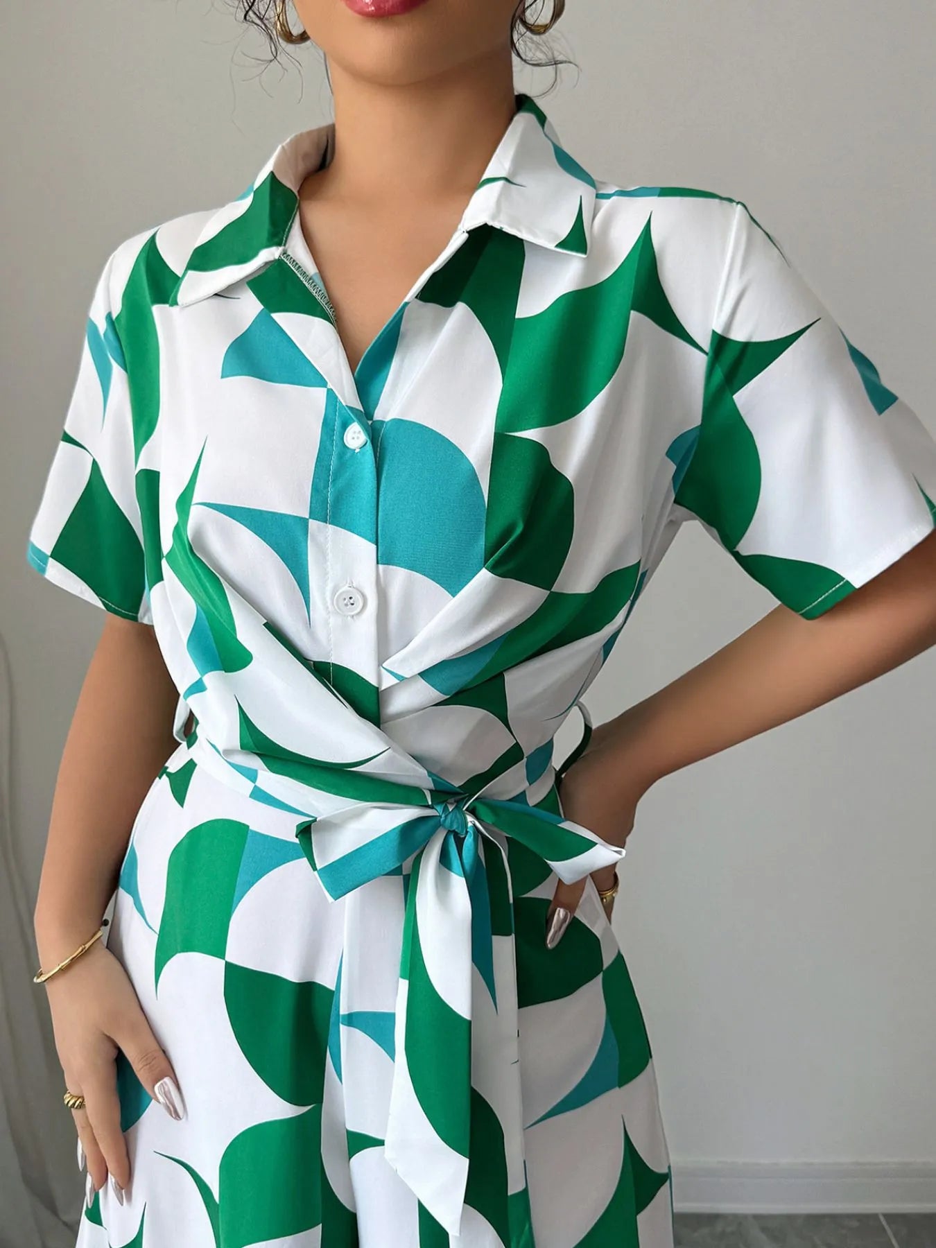 Printed Wide Leg Belted Jumpsuit - Fashorio