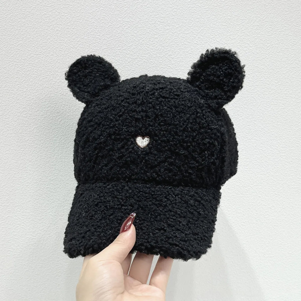 Cute Fluffy Bear Ears Winter Hat Black One Size - Fashorio