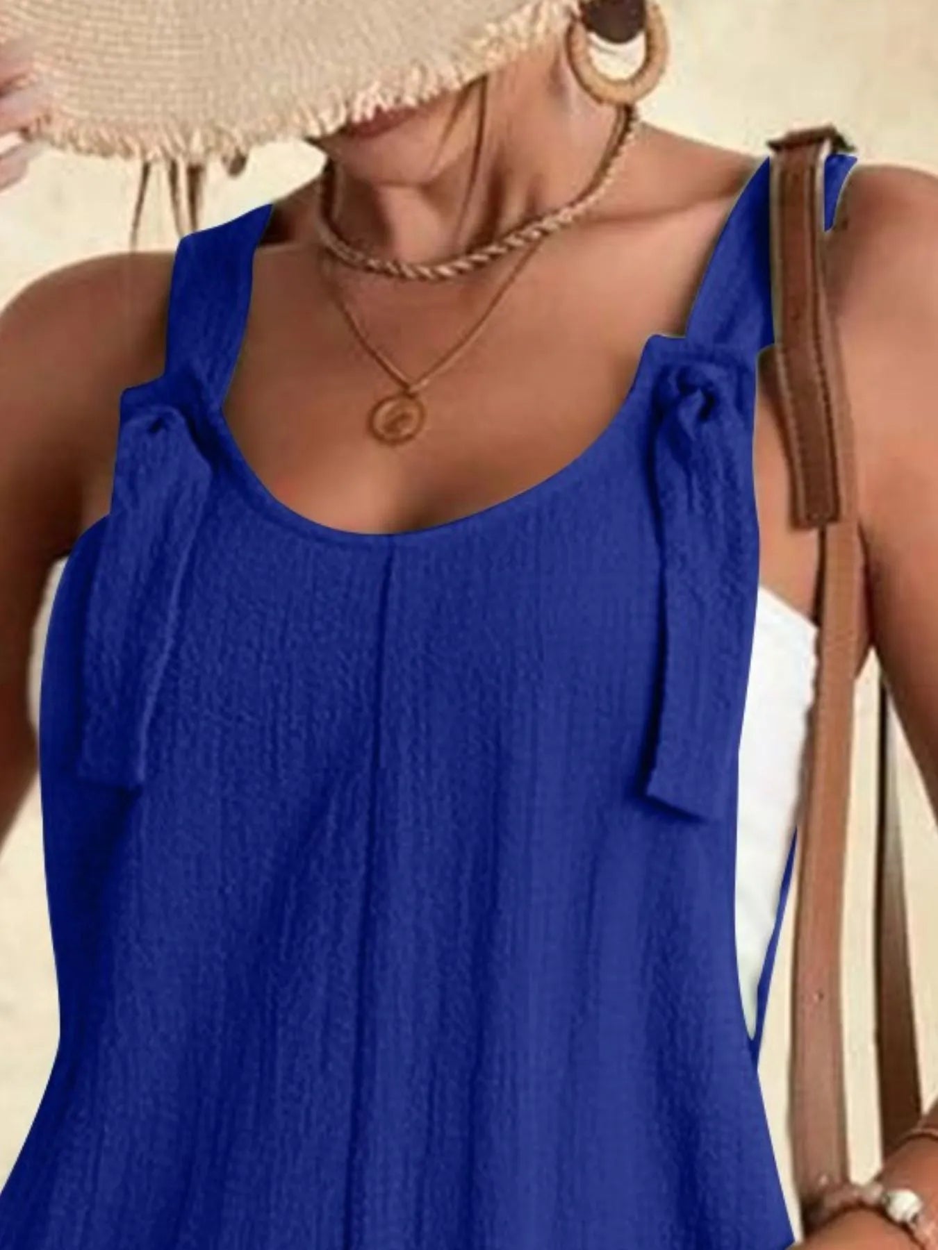 Full Size Knot Strap Romper with Pockets Plus Size - Fashorio
