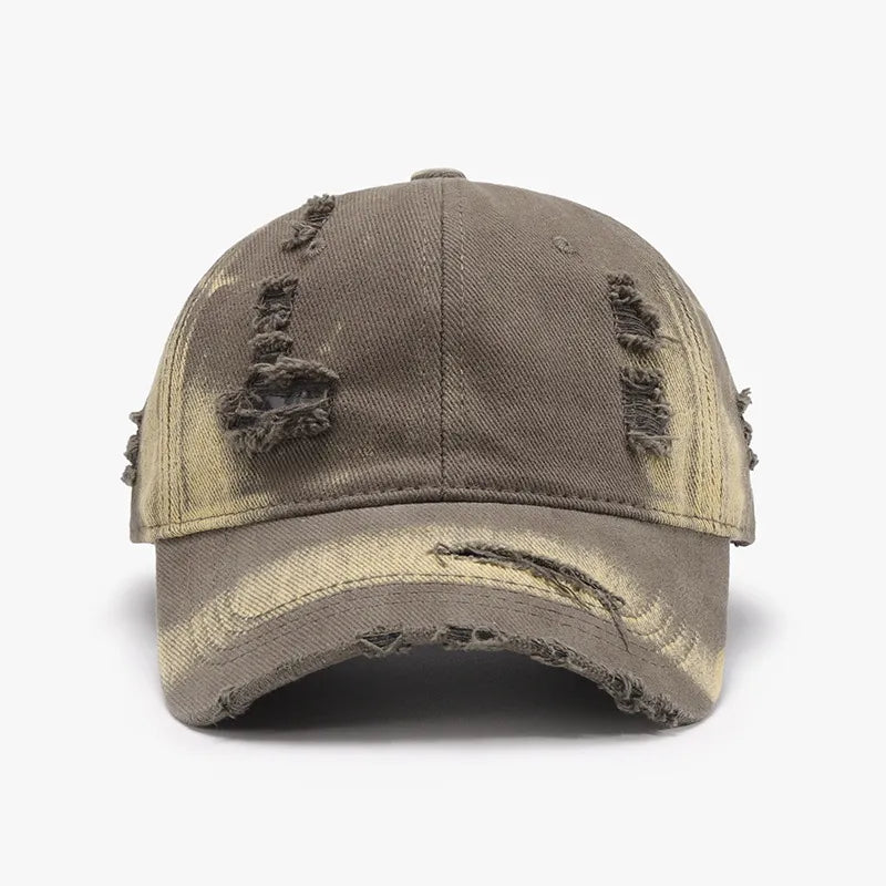 Distressed Adjustable Cotton Baseball Cap Mocha One Size - Fashorio
