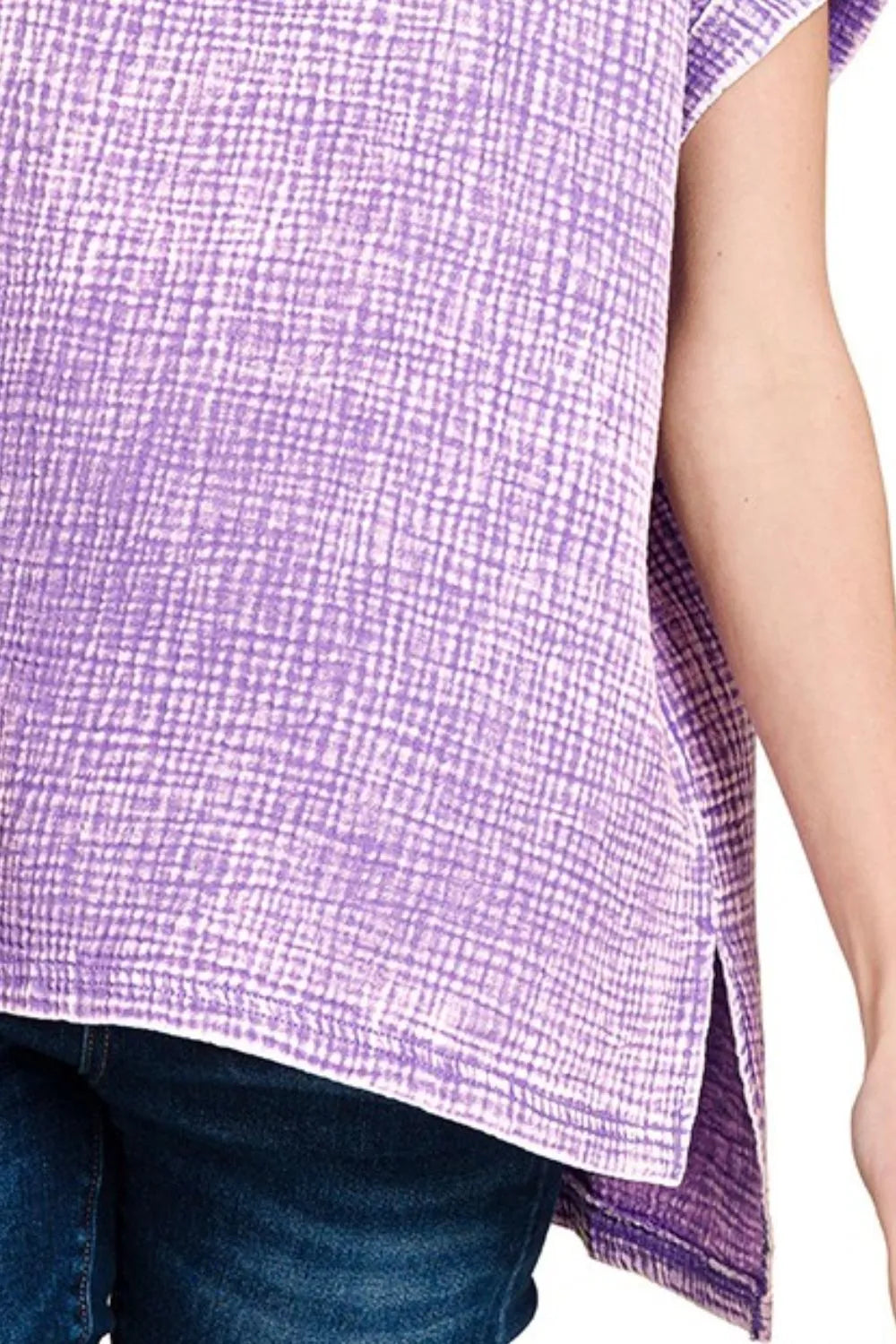 Zenana Woven Double Gauze Acid Washed Short Sleeve Top - Fashorio