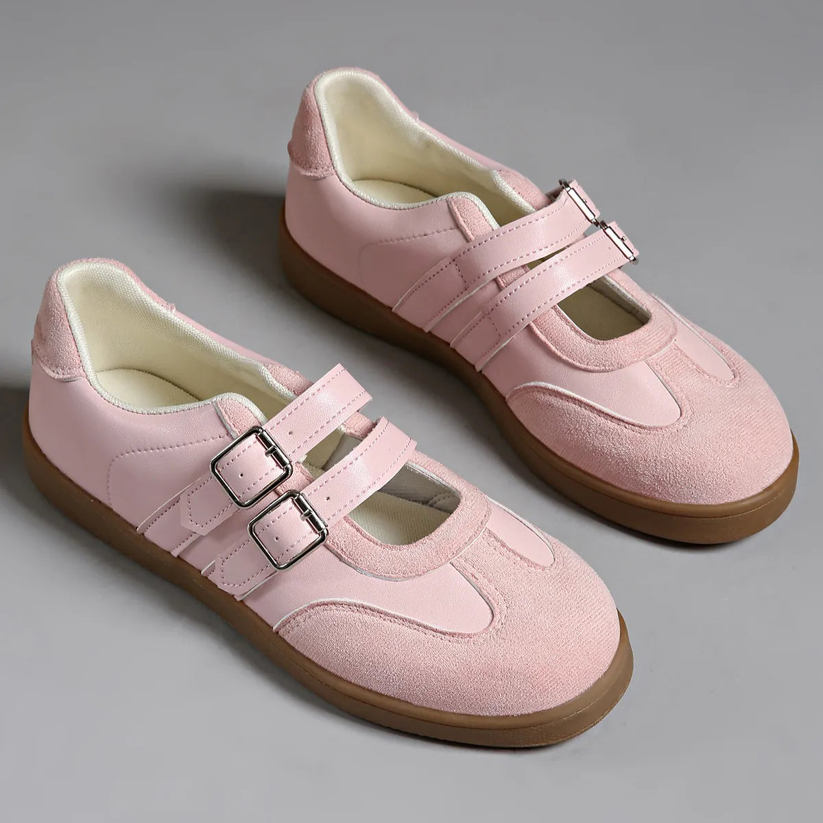 Round Toe Double Buckle Loafers - Fashorio