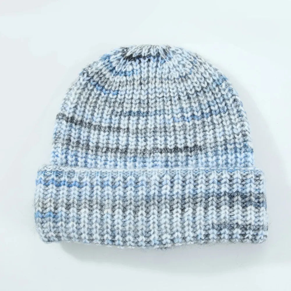 Thermal Contrast Knit Hat Pastel Blue One Size - Fashorio