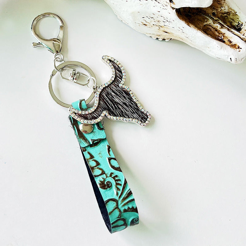 Rhinestone Bull Keychain Style F One Size - Fashorio