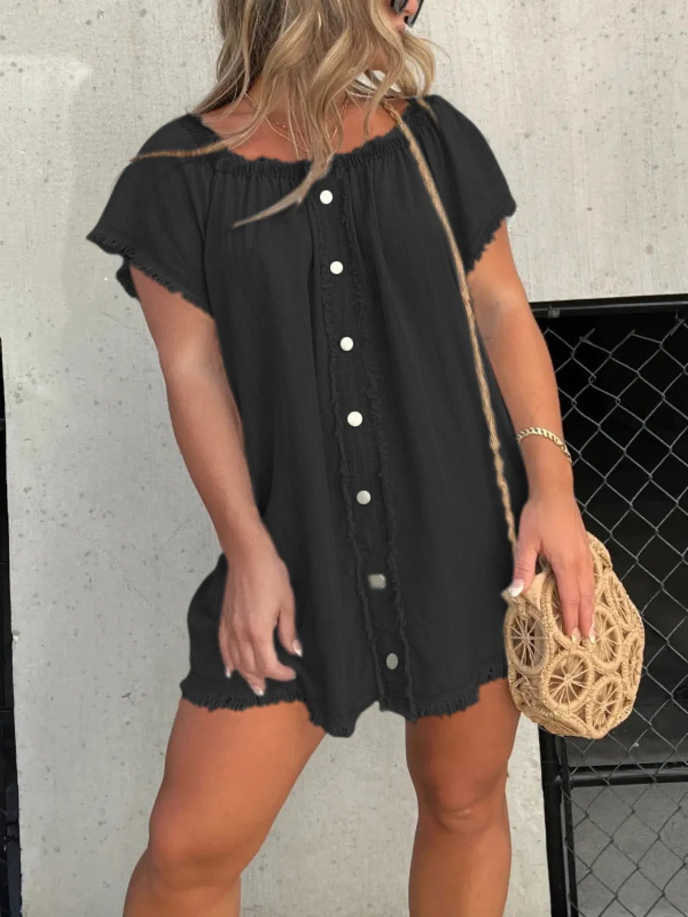 Full Size Raw Hem Mini Denim Dress Plus Size - Fashorio