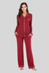 Collared Neck Long Sleeve Loungewear Set with Pockets Wine - Fashorio