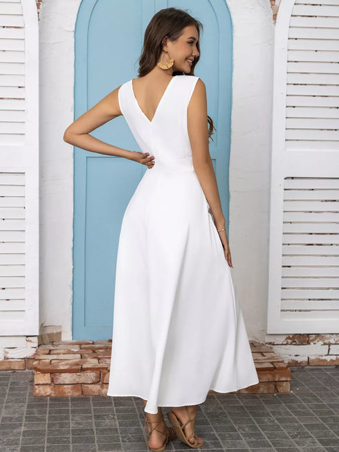 Full Size Slit V-Neck Sleeveless Dress Plus Size - Fashorio