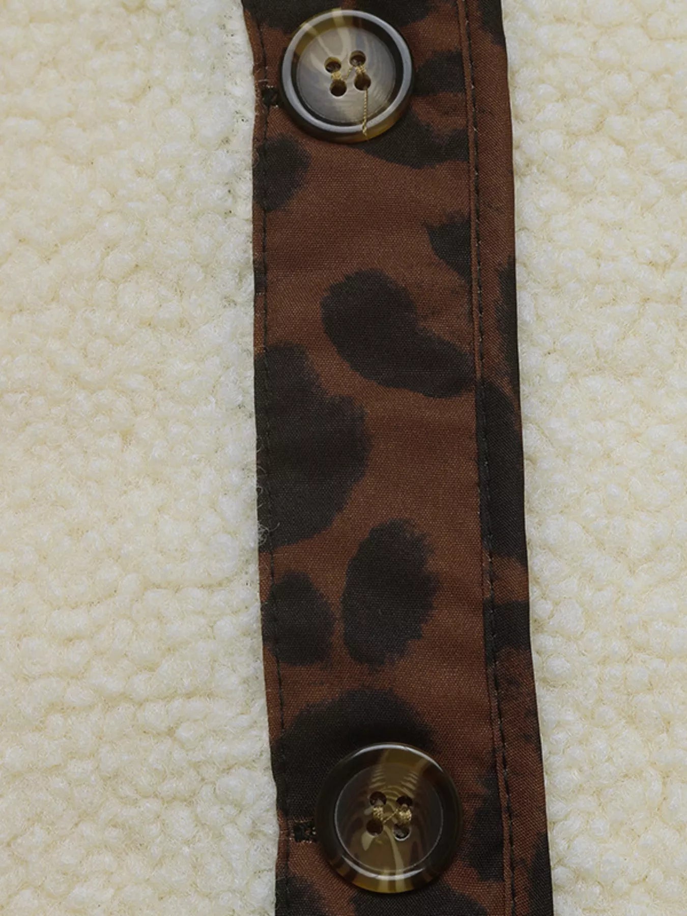 Women’s Button Up Jacket with Leopard Trim Detail - Fashorio
