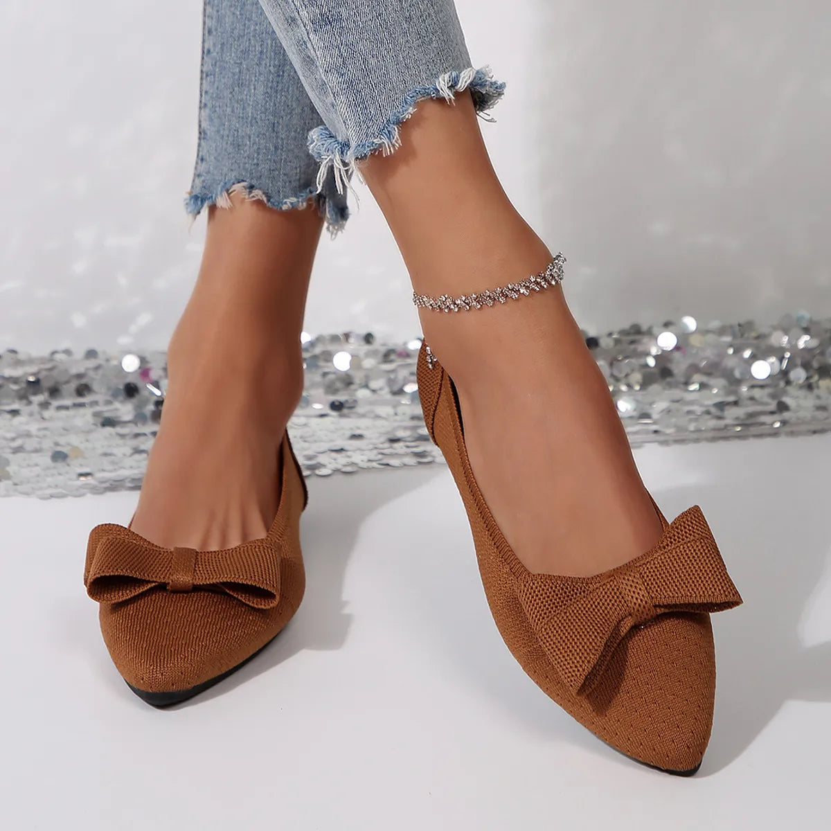 Bow Point Toe Slip-Ons - Fashorio