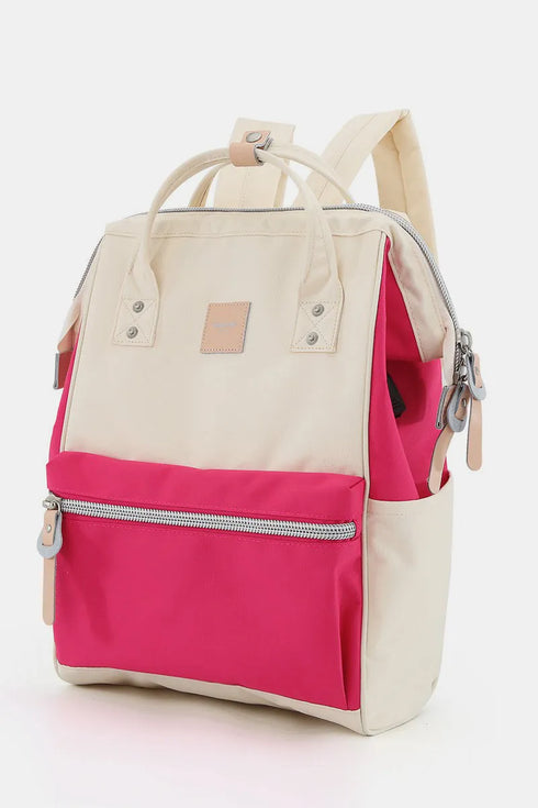 Himawari Water Resistant Canvas Backpack Bag with Side Pockets Magenta Cream One Size - Fashorio
