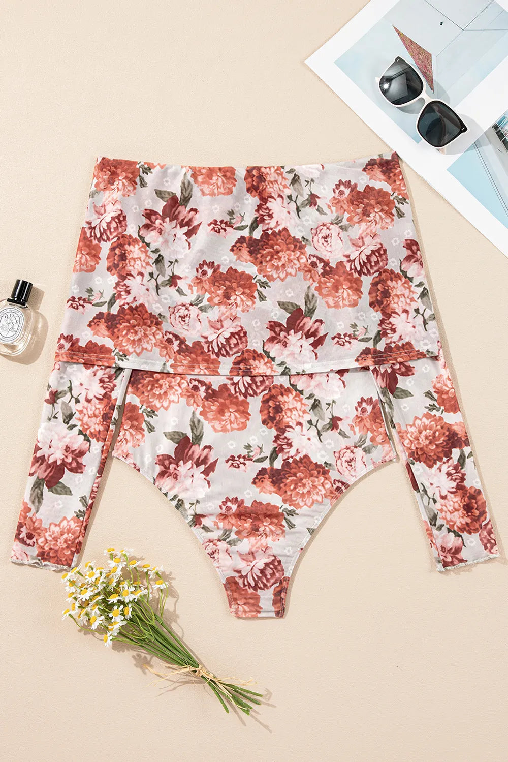 Floral Off-Shoulder Long Sleeve Bodysuit - Fashorio