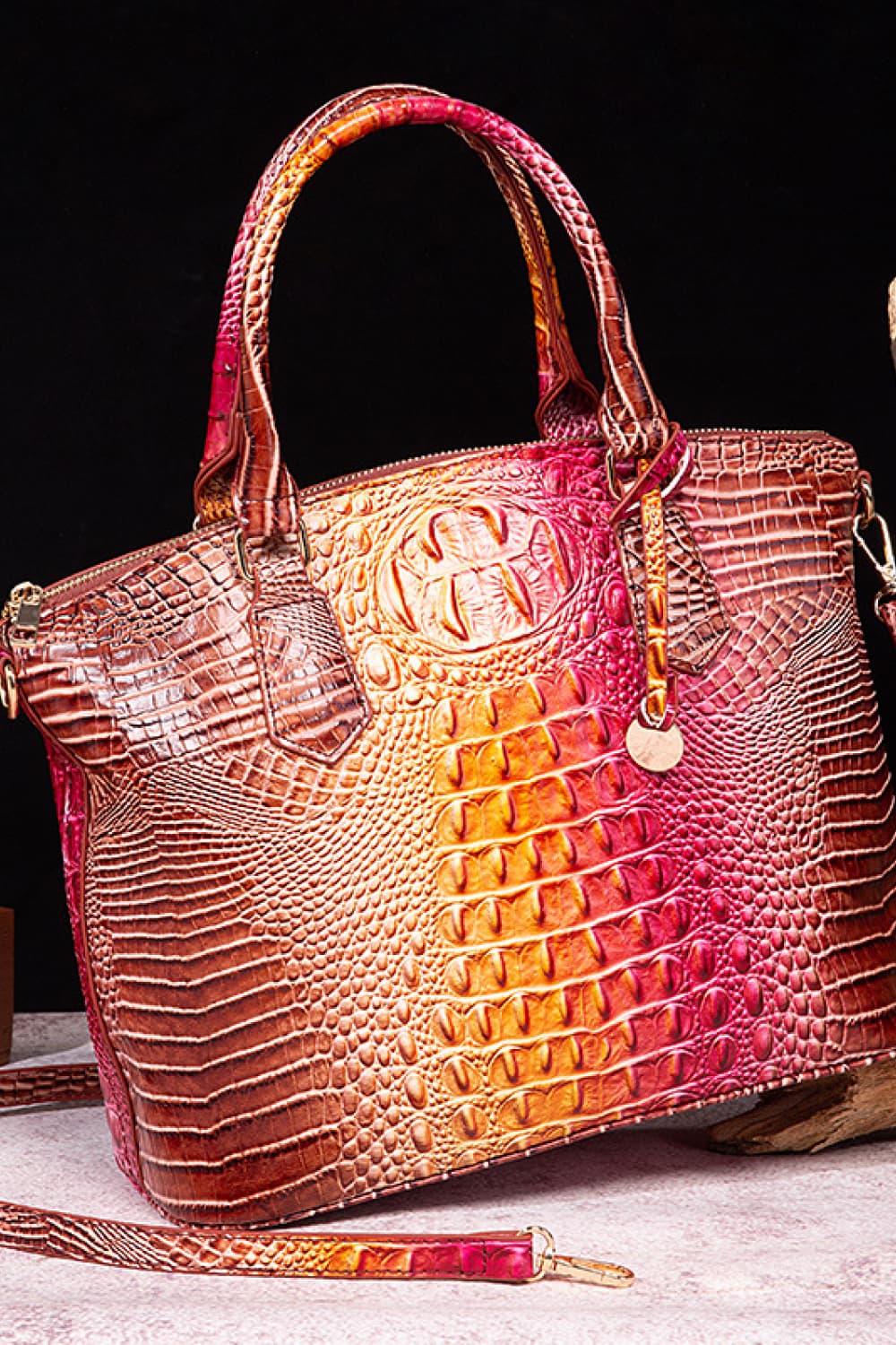 Gradient PU Leather Handbag Brown Pink One Size - Fashorio