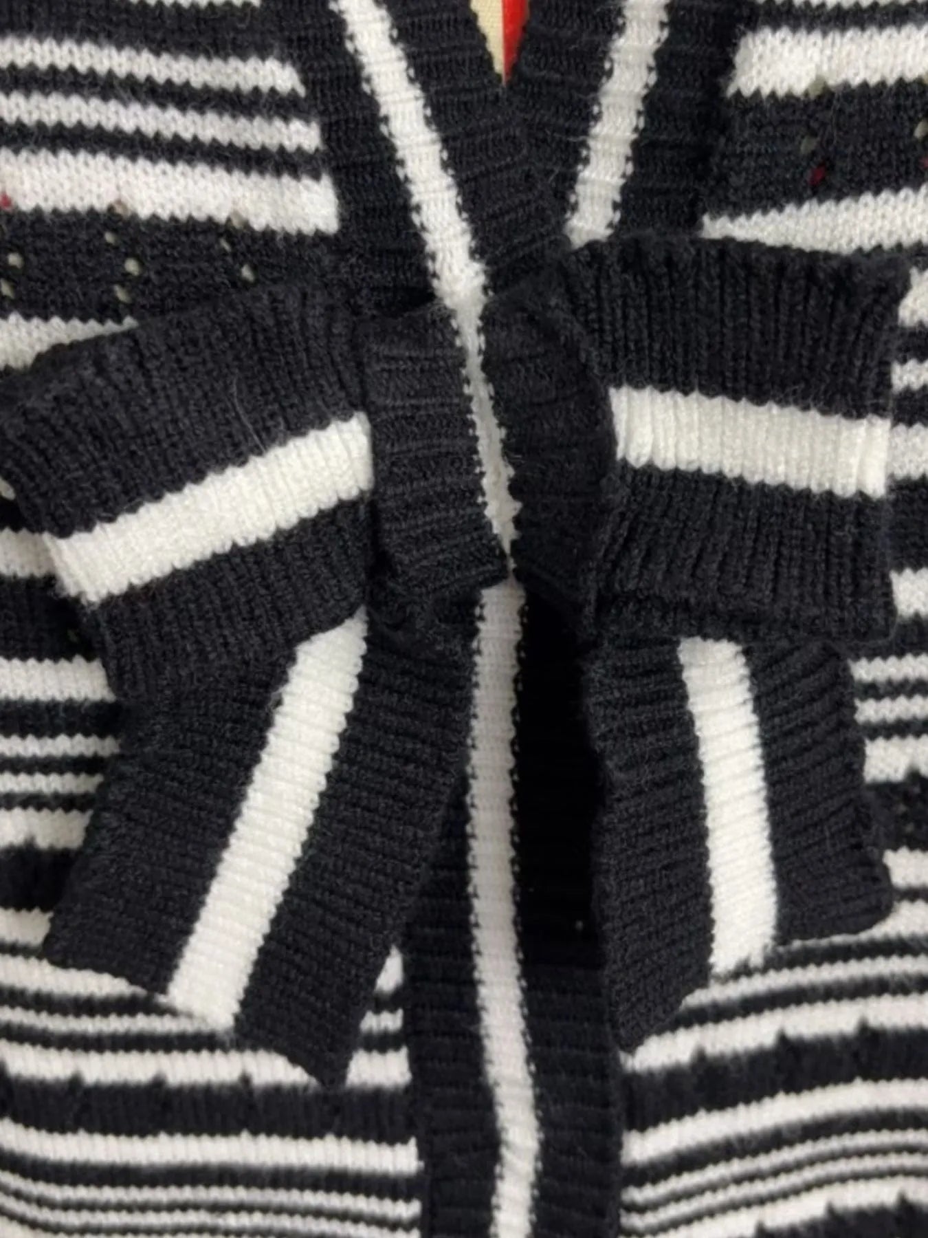 Striped V-Neck Tie-Front Cardigan - Fashorio