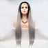 13*3" Lace Front Wigs Synthetic Long Straight 24" 130% Density Black Grey One Size - Fashorio