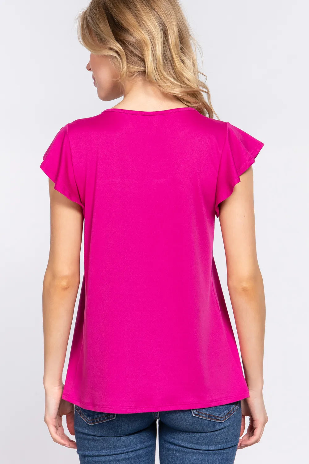 ACTIVE BASIC Ruffle Short Sleeve Lace Detail Knit Top - Fashorio